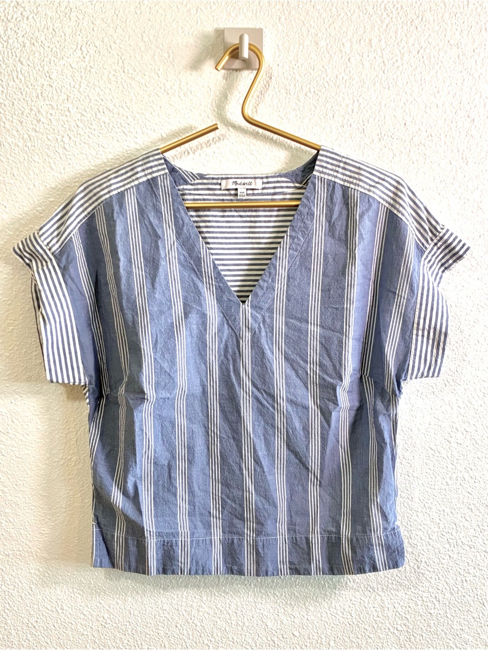 Madewell Blue & White Striped V-Neck Short Sleeve Top XXS